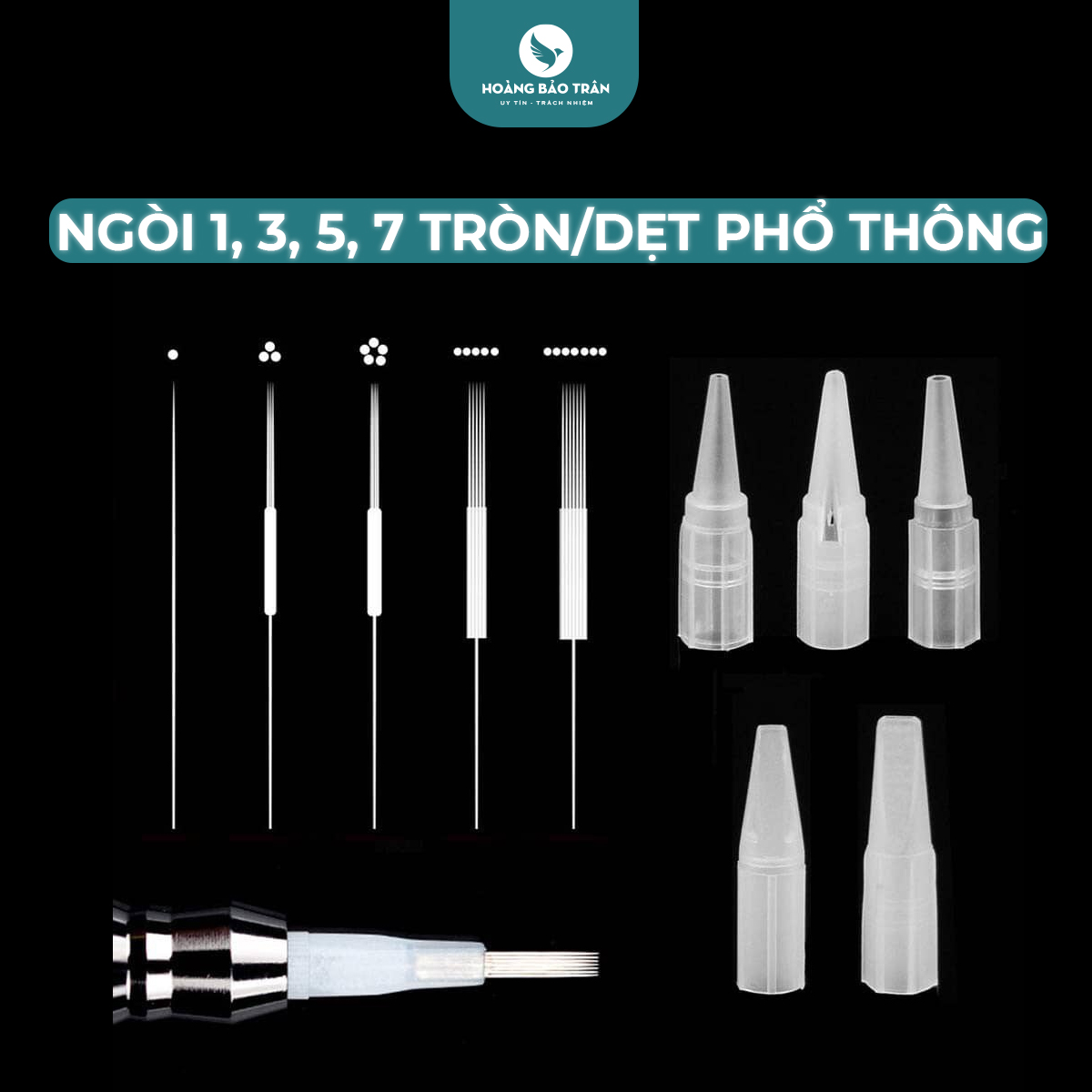 100 ngòi phổ thông kim 1,3,5,7 tròn/dẹt dành cho phun xăm thẩm mỹ mày, môi, mí
