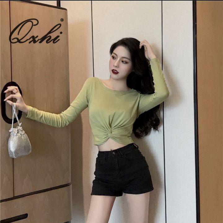 Áo thun tay dài xoắn eo gợi cảm 1142A11B1-1