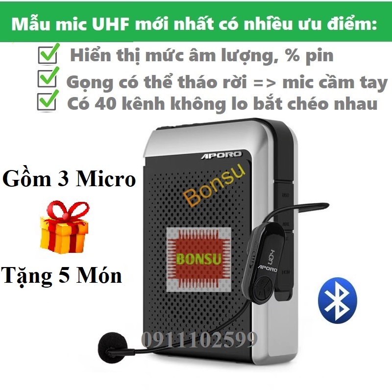 Loa trợ giảng Aporo T18 UHF công suất 30W Bluetooth 5.0 không dây