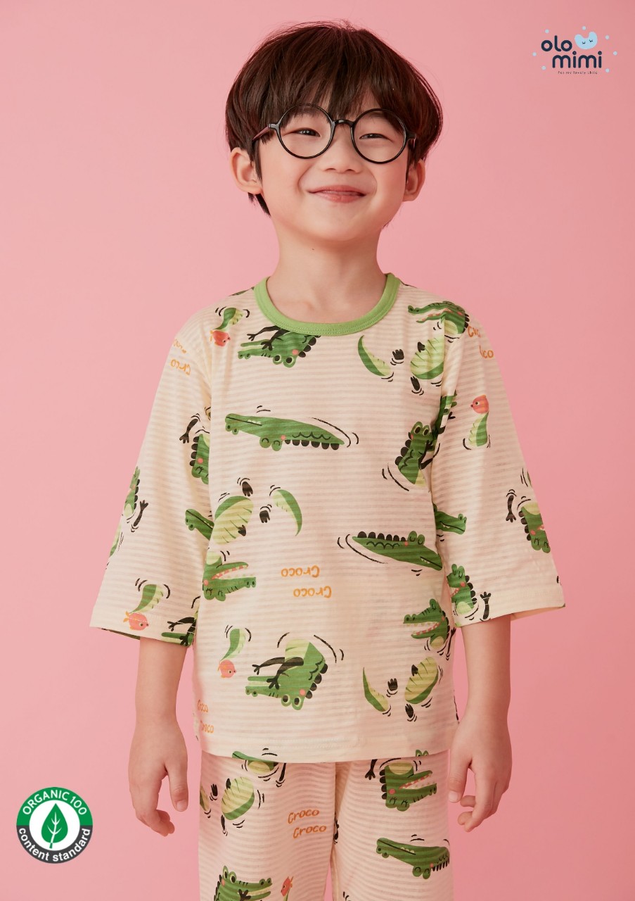 Bộ pijama lửng 100% cotton giấy cho bé trai Croc Croc - Olomimi Hàn Quốc
