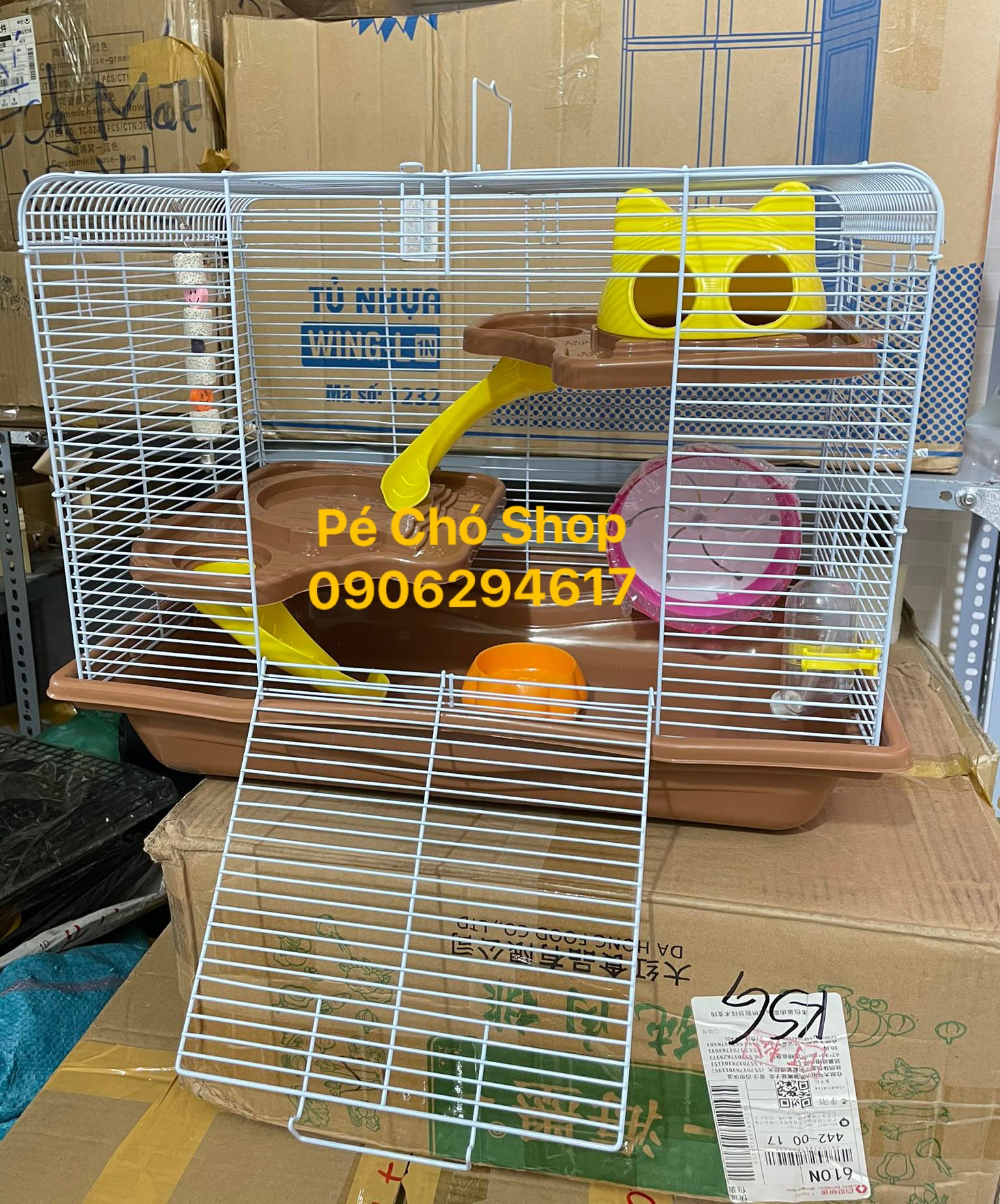 Lồng Hamster Mặt Mèo 3 Tầng Supper (size dài49 cao37 rộng32cm)