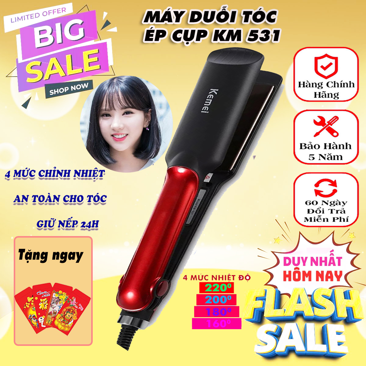 Máy duỗi tóc uốn tóc là tóc ép tóc mini Km 531 cầm tay tiện lợi máy chăm sóc tóc tạo kiểu tóc nhỏ gọn dễ sử dụng