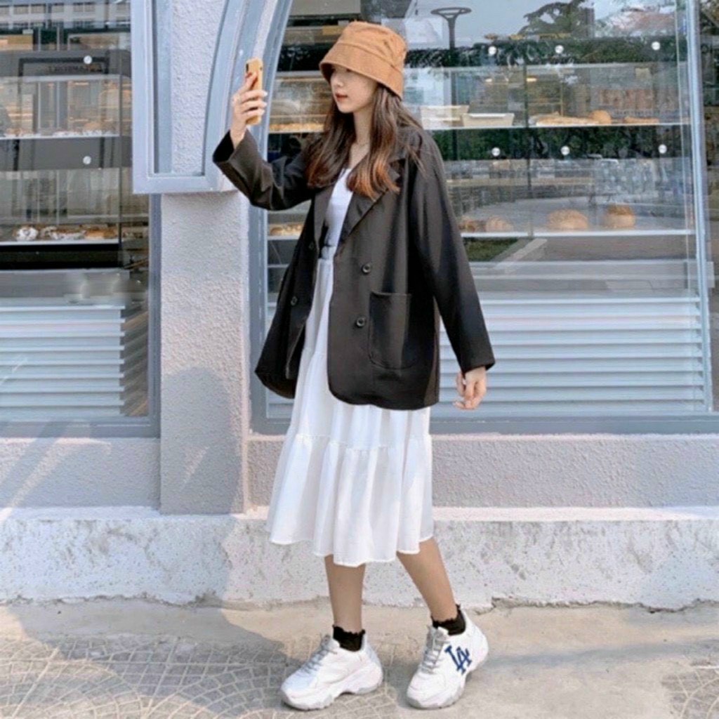 Áo Blazer nữ dài tay Ulzzang Kiểu Vest khoác ngoài 4 cúc phong cách hàn quốc siêu xinh .AT