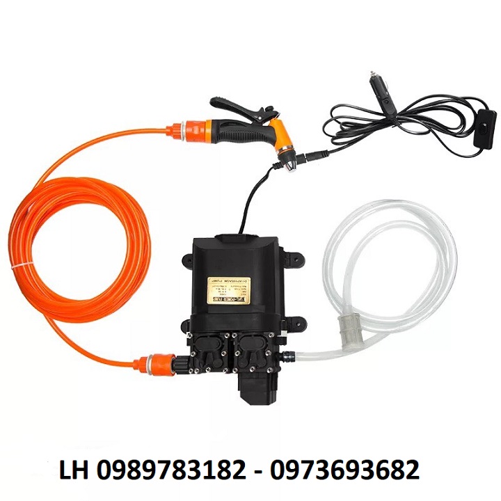 Máy rửa xe , máy bơm nước mini 160w cực mạnh , kèm adapter đổi nguồn 220V ra 12V 8A và các phụ kiện