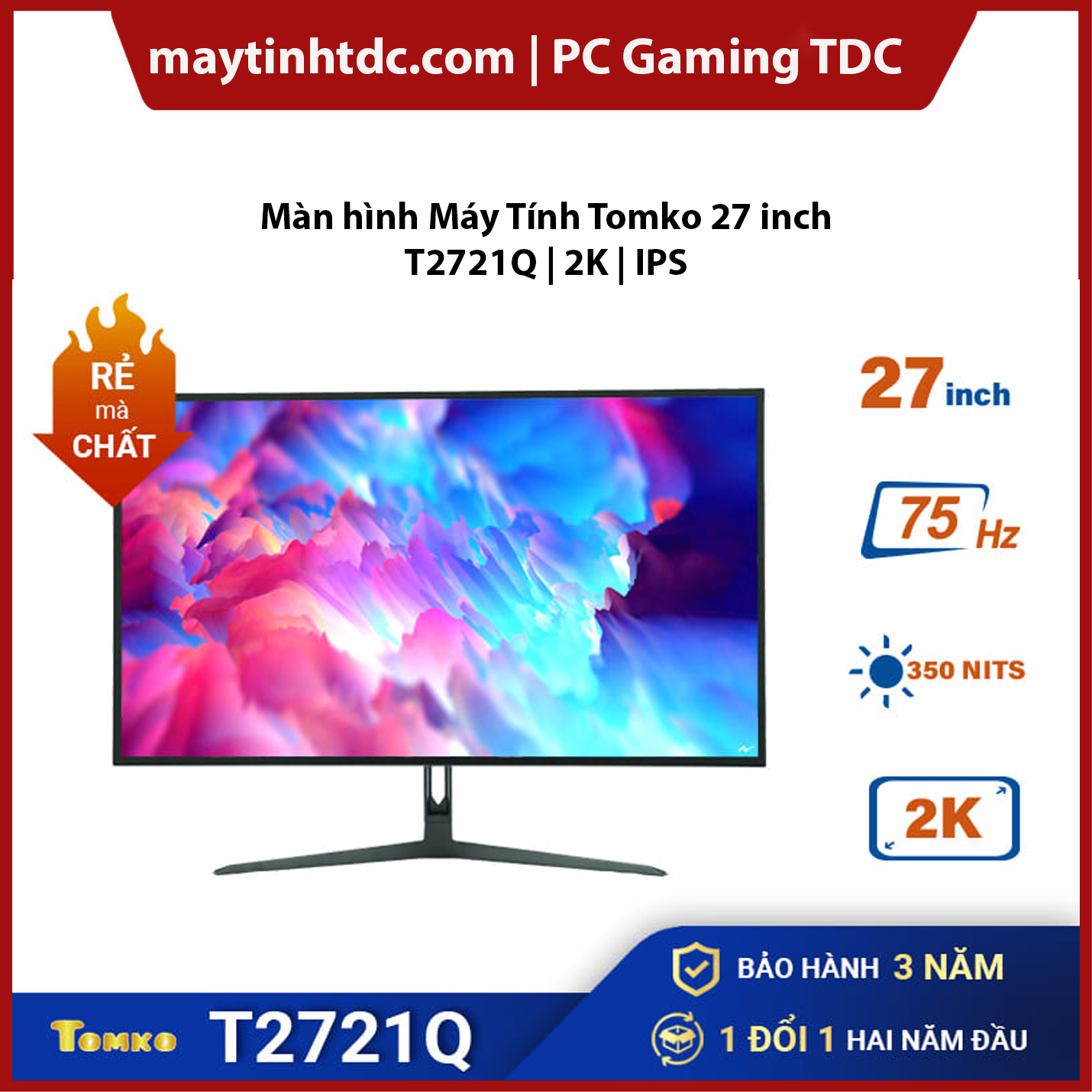 Màn hình máy tính Tomko 27 inch T2721Q-2K | Màn hình Kvision 27 inch  GM275QHD - 2K | Tấm nền IPS | Kiểu dáng thời thượng Tràn viền các cạnh. Hàng Chính Hãng , Bảo hành 36 tháng / 24 tháng