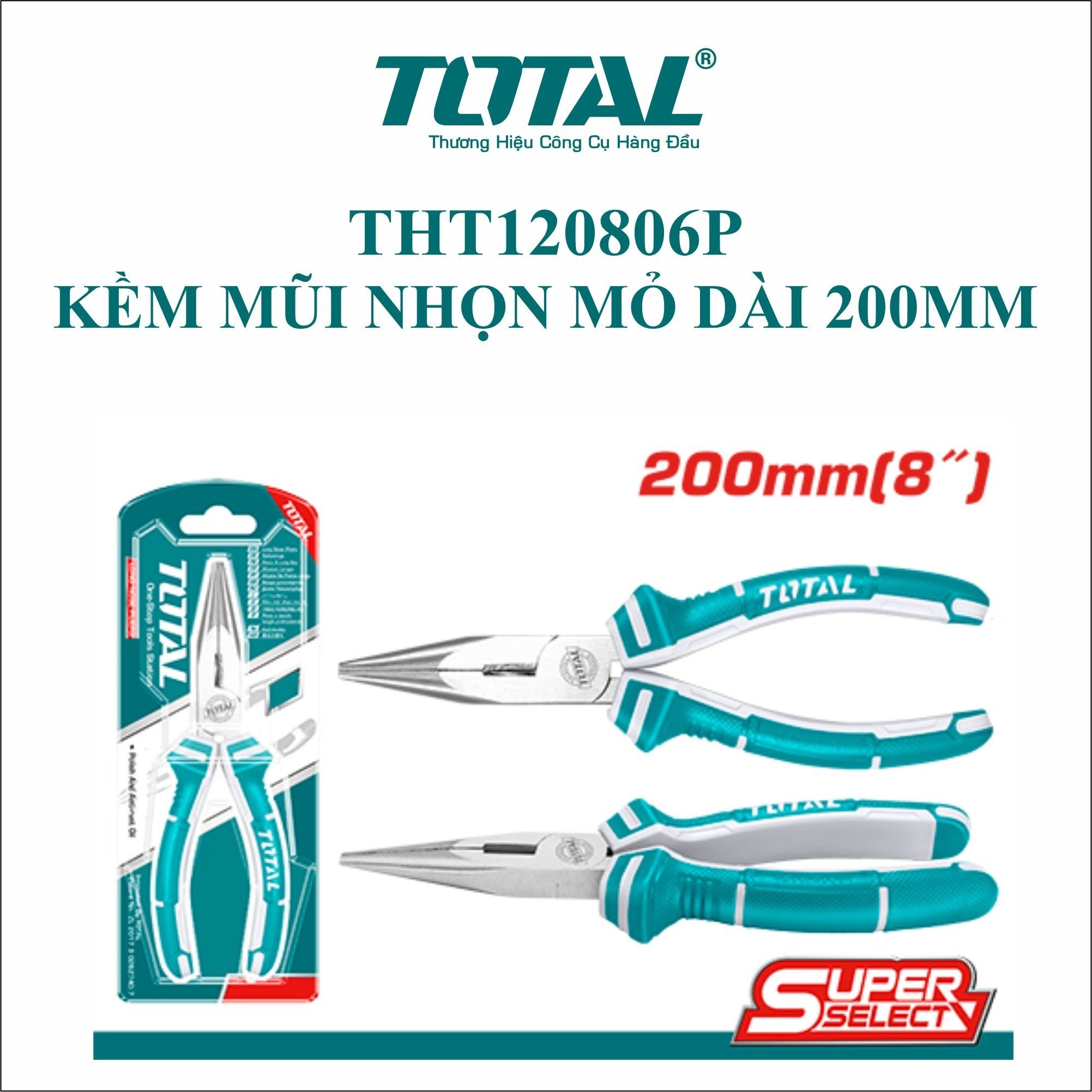 Kềm mũi nhọn mỏ dài cao cấp 8" 200mm total tht120806p