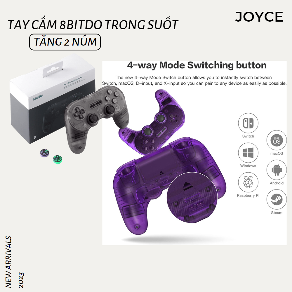 Tay cầm chơi game Bluetooth 8Bitdo Pro 2 Trong suốt cho Nintendo Switch, Windows, Mac, Điện thoại