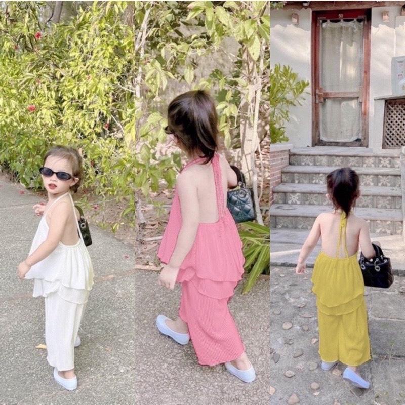 Set bộ đồ yếm dập ly điệu đà dành cho bé gái 10-28kg