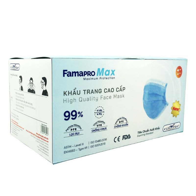 Khẩu Trang Y Tế Nam Anh FAMAPRO MAX- Lọc bụi, kháng khuẩn 99%
