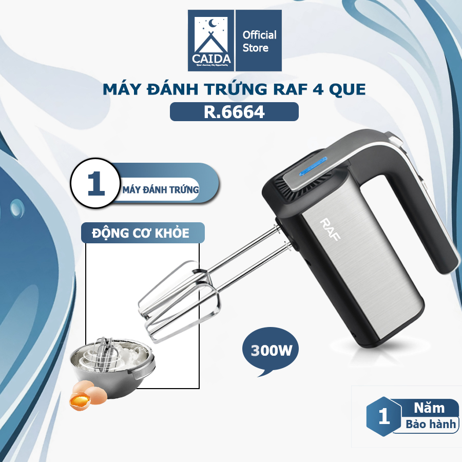 Máy đánh trứng cầm tay RAF 300W, máy đánh bọt cà phê, trộn bột đa năng 5 tốc độ có thể điều chỉnh