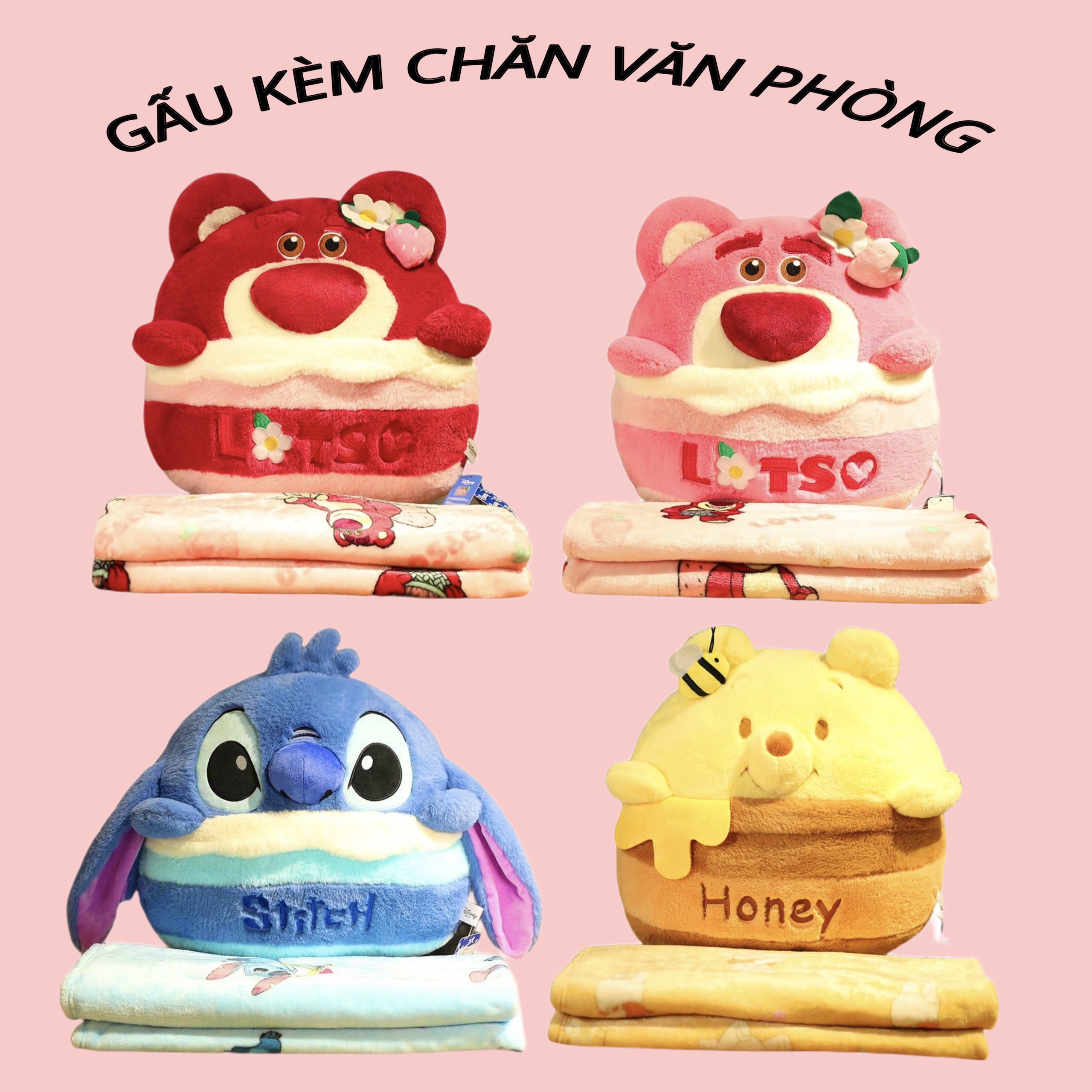 Chăn gối văn phòng - Gấu bông có chăn, chăn gối văn phòng 3in1 bộ chăn gối kèm chăn cao cấp nhiều mẫu đẹp