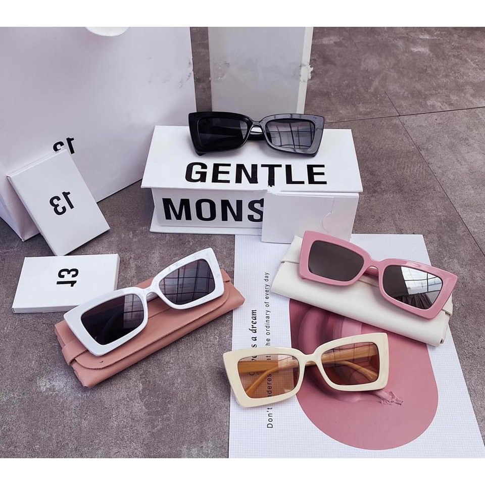 Kính râm sang chảnh gọng trắng mắt vuông chữ nhật Kính gọng trắng mắt mèo Kính mắt đi biển đi du lịch