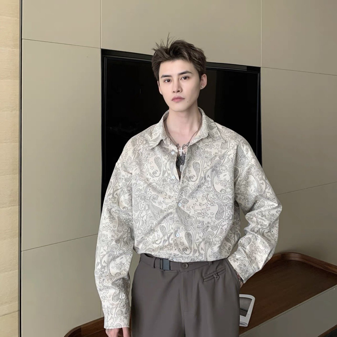 Áo sơ mi Textures In họa tiết chất kaki cao cấp sơ mi dài tay nam nữ unisex form rộng basic, soái ca, hot nhất hiện nay