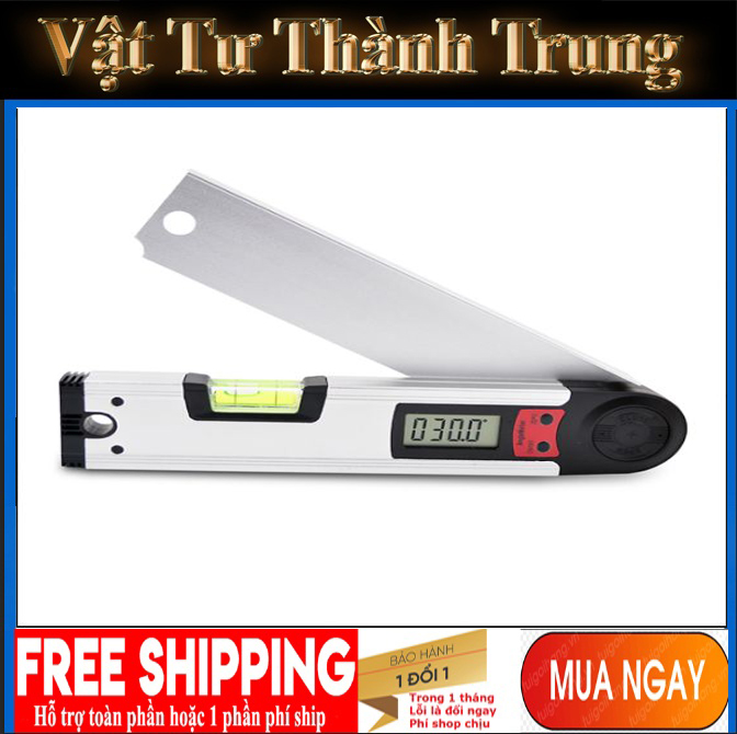 Thước đo góc điện tử+nivo cân bằng 2 trong 1 dài 250mm kèm pin- Thước ni vô cân bằng - thước đo góc điện tử