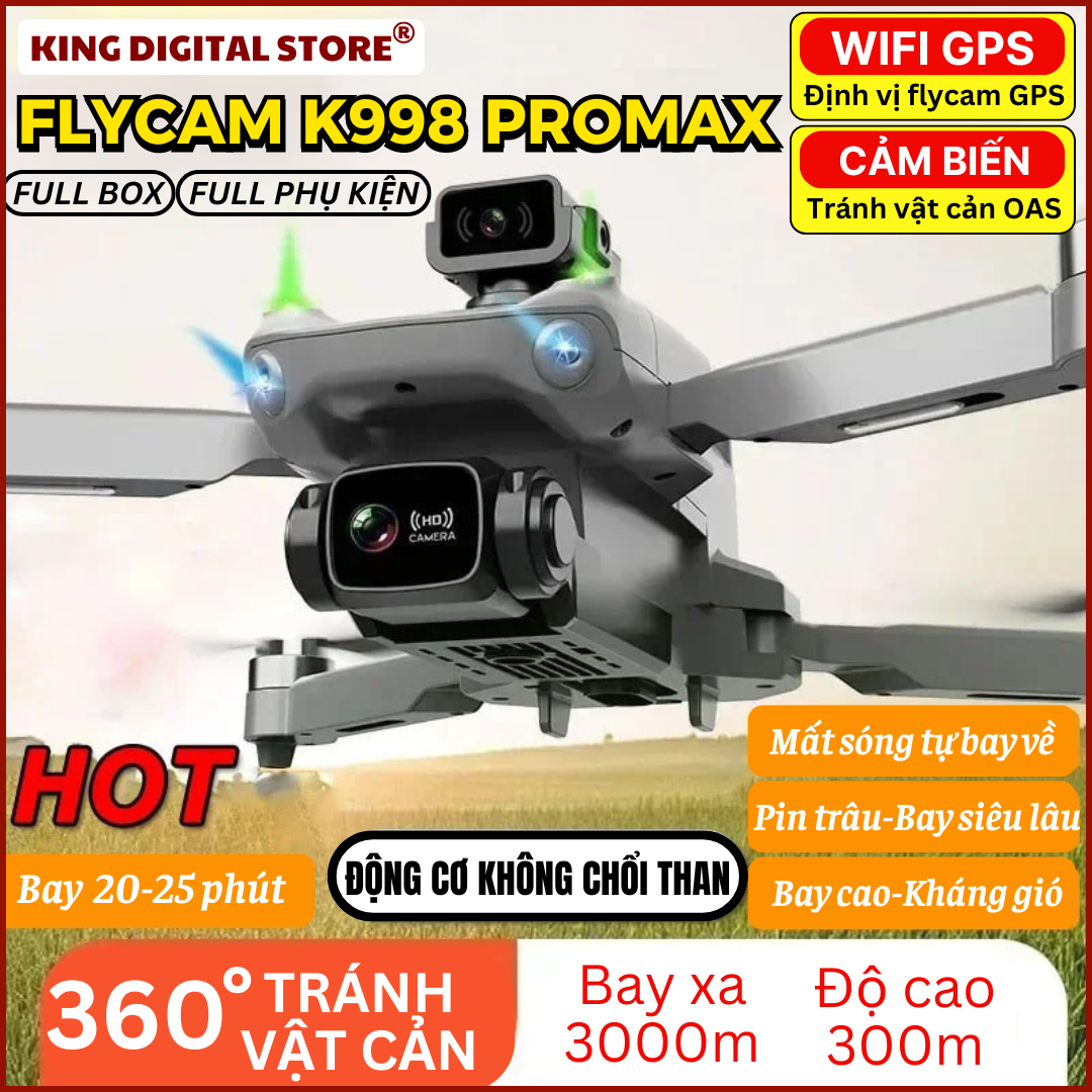 Máy Bay Flycam Drone Camera 8K Flaycam K998 Max G.P.S Cảm Biến Tránh Vật Cản - Flycam điều khiển từ 