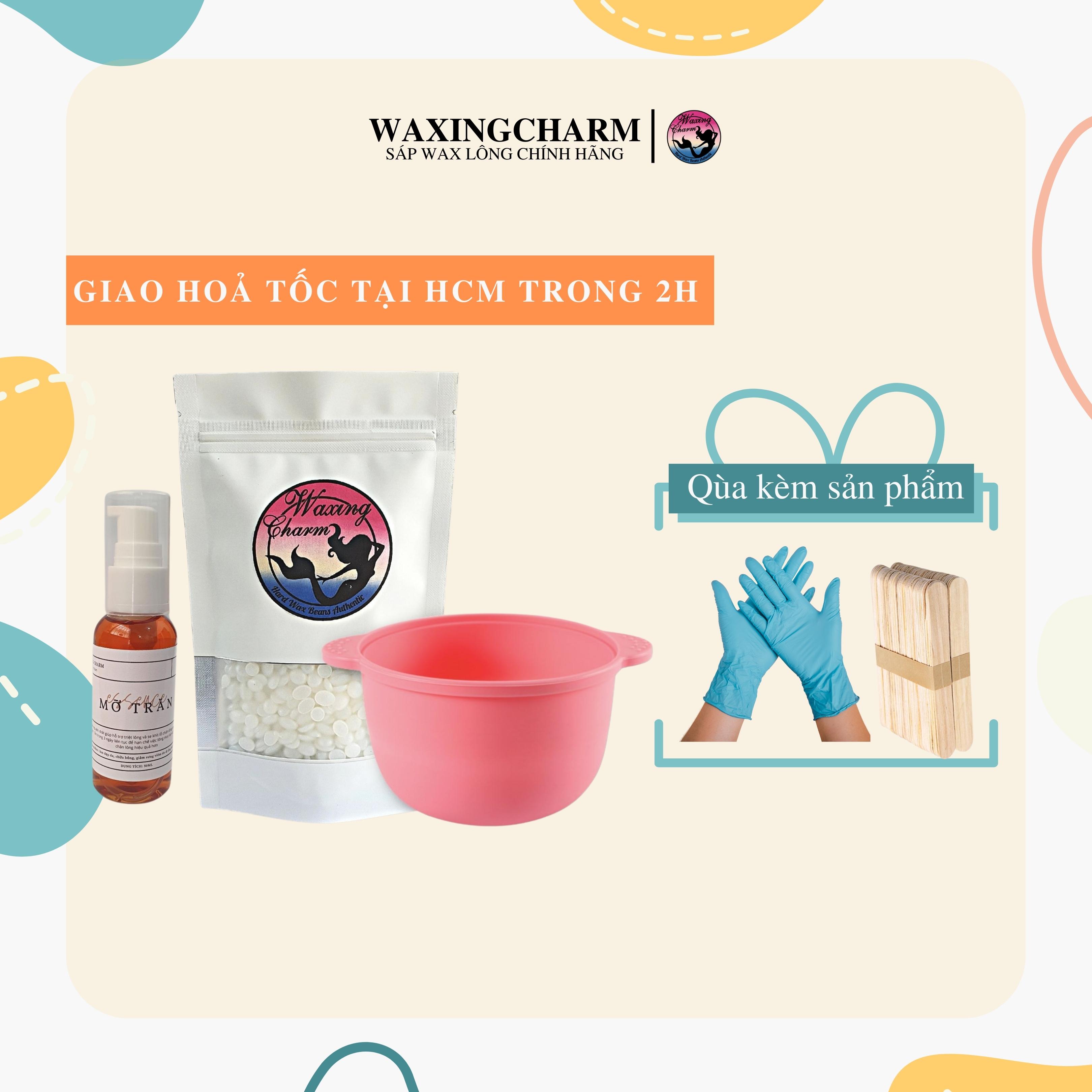 Combo Wax Sáp Wax Lông Nóng Waxingcharm, Mỡ Trăn Và Chén Nấu Sáp Silicon Dành Cho Nách, Body, Bikini
