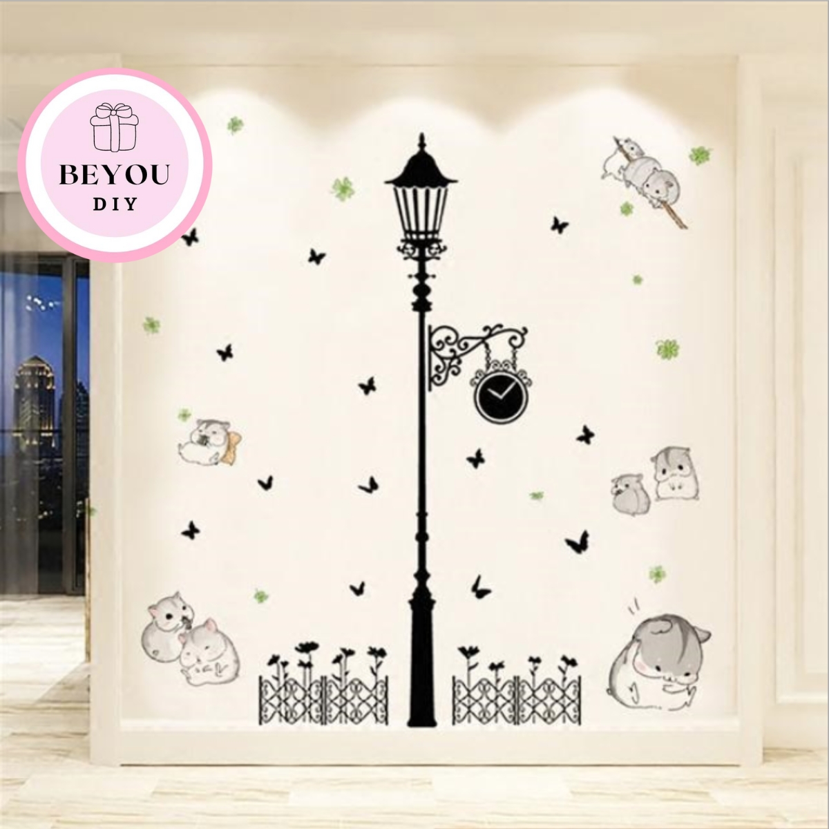 Decal Dán Tường Hình Trụ Đèn Đường - Trang Trí Decor Phòng Ngủ - Trang Trí Dán Tường Phòng Khách - BEYOU