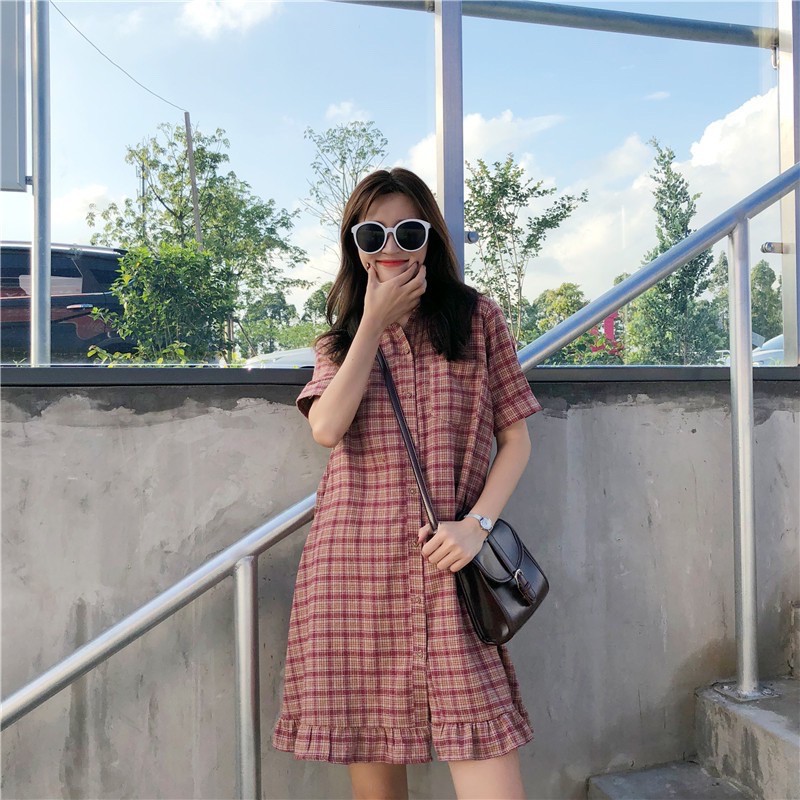Chân váy dài chất dạ Quảng Châu Chân váy kẻ caro dáng suông vintage phong  cách Hàn Quốc - MixASale