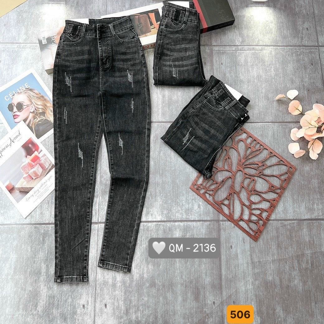 [HCM]Quần Jean Nữ Lưng Cao phối rách vải denim xịn xò không nhăn không xù không bay màu chuẩn hàng shop (ảnh thật shop tự chụp ) thời trang OHLALA FASHION-QJN6002
