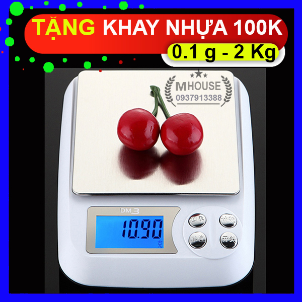 Cân điện tử mini chia thực phẩm 0.1g/ 2kgtặng 1 khay đựng