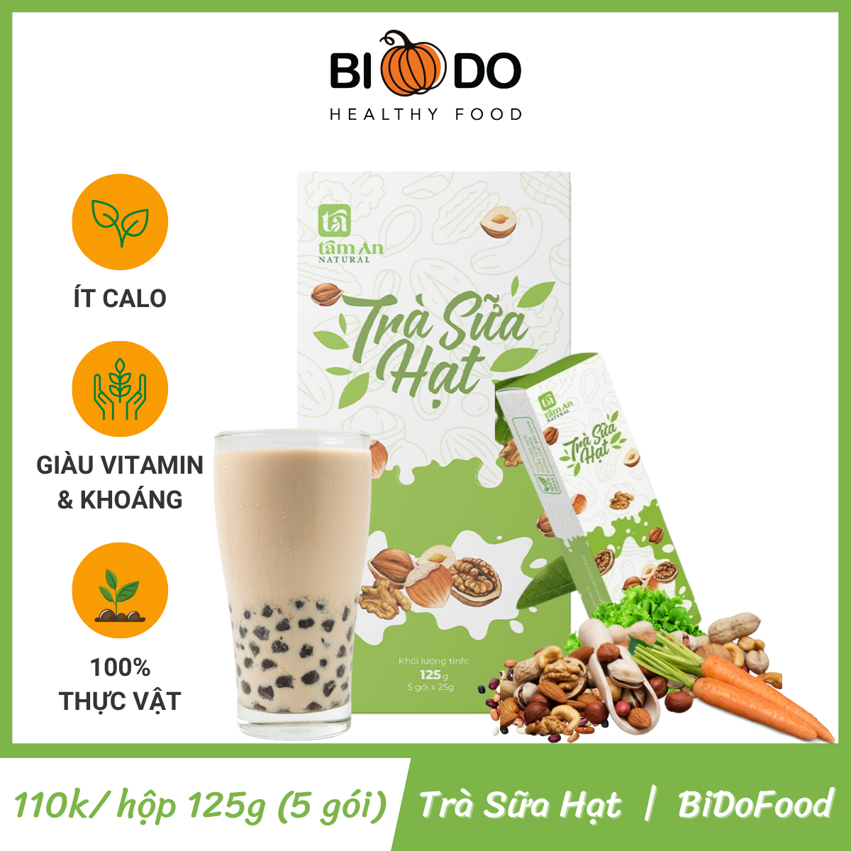 Trà sữa gói tự pha từ sữa hạt 125g - bí đỏ food - trà sữa giảm cân thuần thực vật