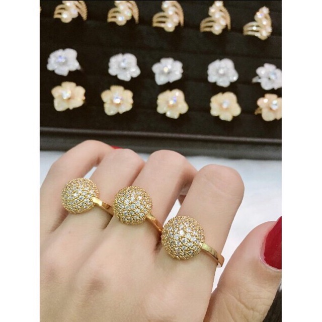 Nhẫn hạt bi đá 24k