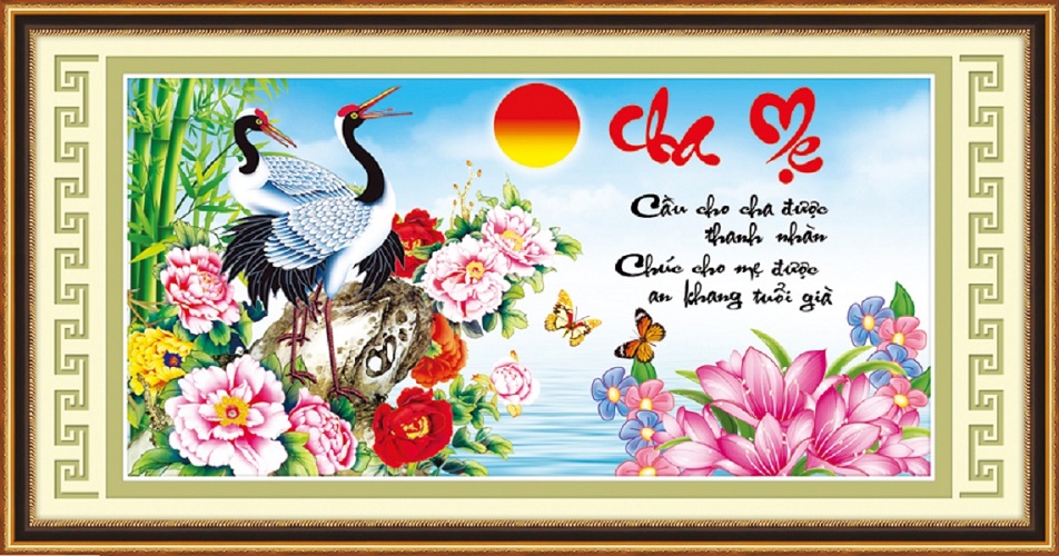 Tranh thêu chữ thập cha mẹ Ailuo AL53480