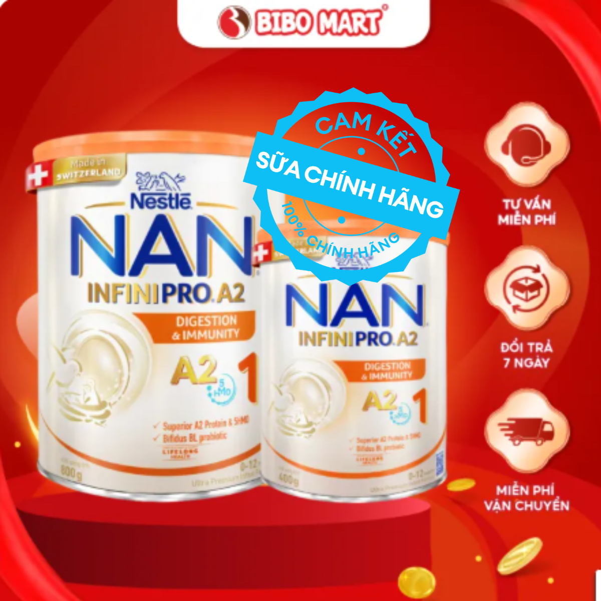 Sữa Bột Nestlé NAN INFINIPRO A2 Từ Thụy Sĩ Hỗ Trợ Phát Triển Khỏe Mạnh Cho Bé Số 1 Từ 0-1 Tuổi 400g 800g - Bibo Mart