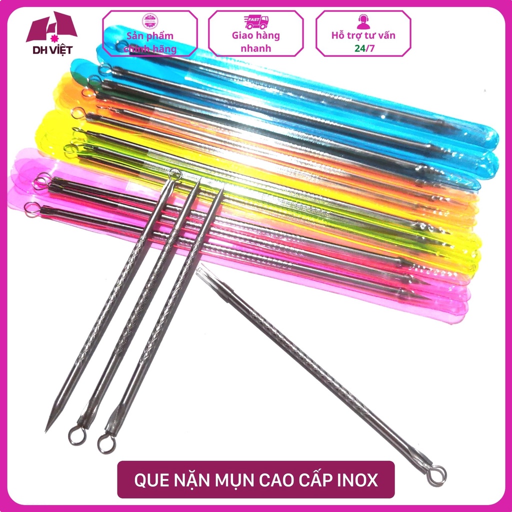 Vĩ cây nặn mụn 2 đầu - que nặn mụn cao cấp inox , que lấy mụn spa - vĩ 12 cây