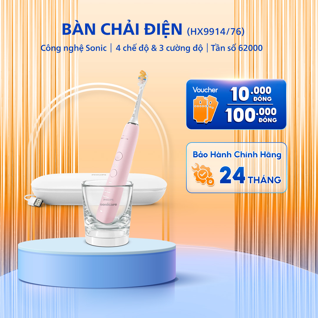 Bàn Chải Điện PHILIPS Sonicare DiamondClean HX9914/76, Công Nghệ Sóng Âm, Làm Sạch Hiệu Quả, Bảo Hành 24 Tháng