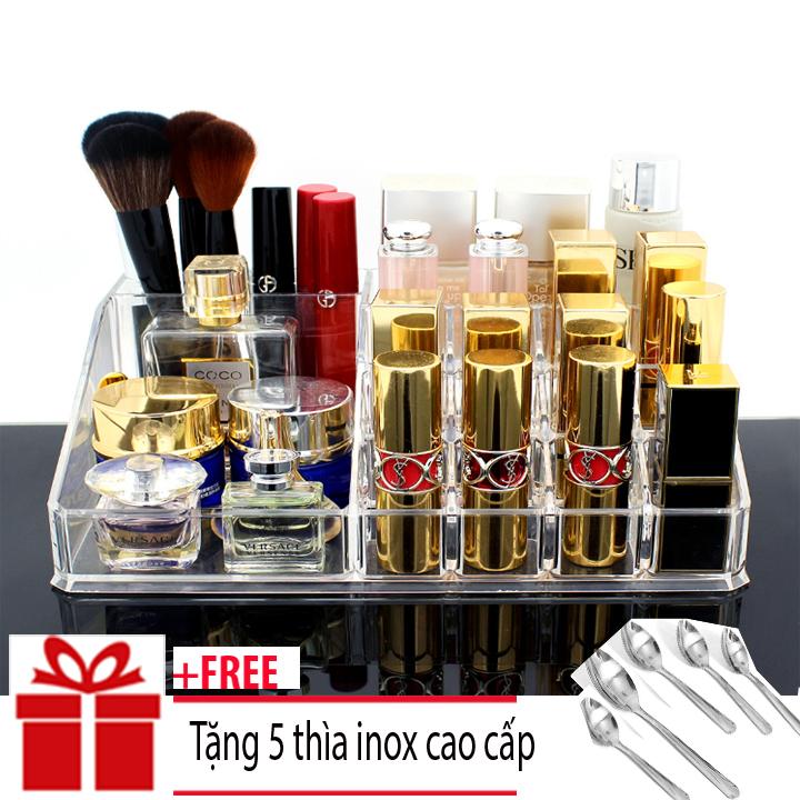 Khay kệ đựng mỹ phẩm cao cấp trong suốt 16 ô - Khay Đựng Mỹ Phẩm 16 Ngăn, Thiết kế tiện lợi sang trọng Gồm 16 ô đựng son, sơn móng tay, cọ .