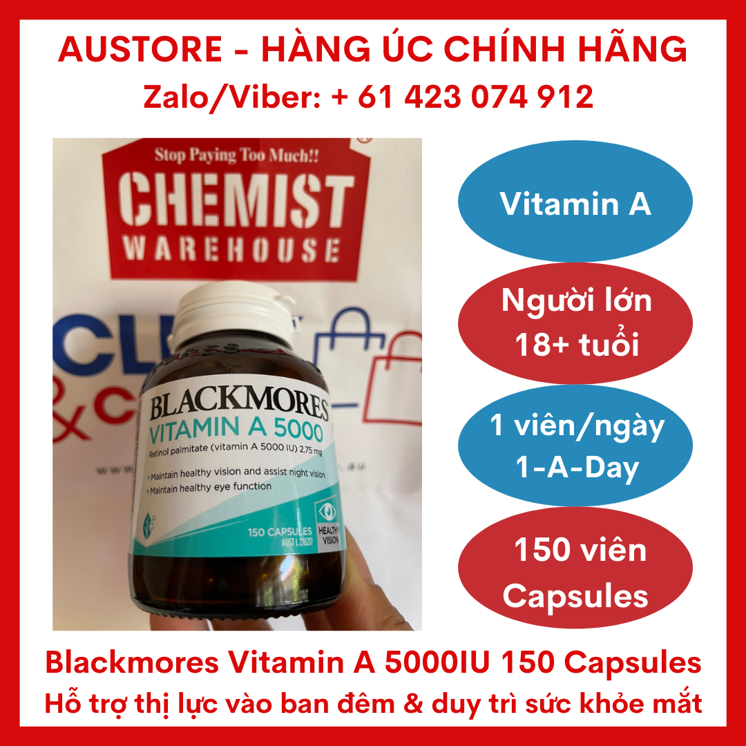 [Bill Úc, Date mới] Blackmores Vitamin A 5000IU 150 Capsules - Viên uống Blackmore Vitamin A giúp tăng cường thị lực với liều dùng 1 viên/ngày