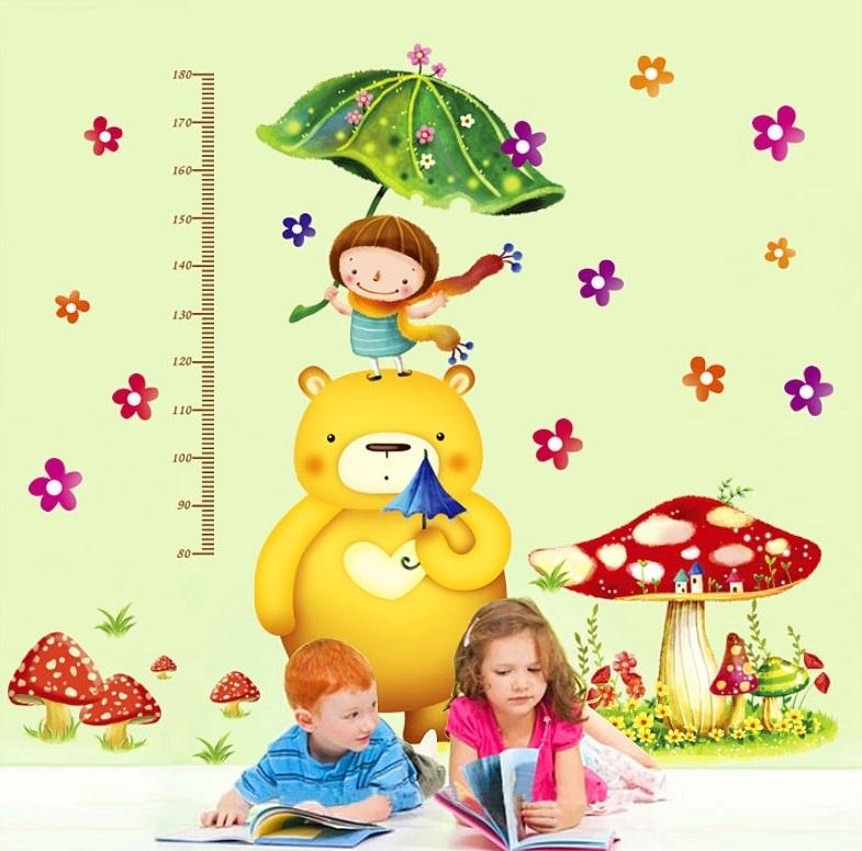 Decal dán tường Thước đo chiều cao cây nấm- T180-kiddecals