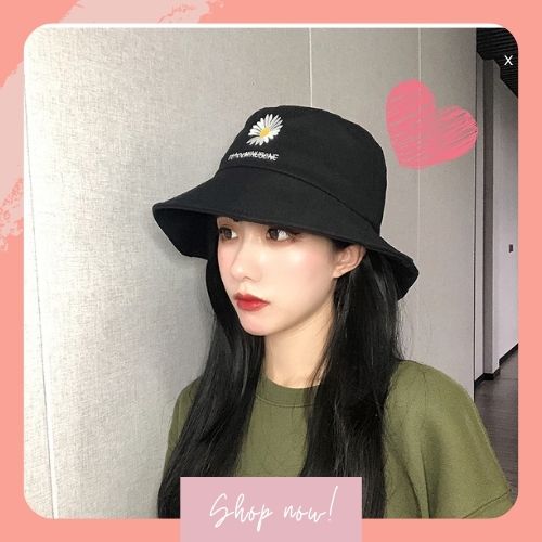 Mũ nón bucket tai bèo vành rộng thêu hoa cúc unisex – MU31
