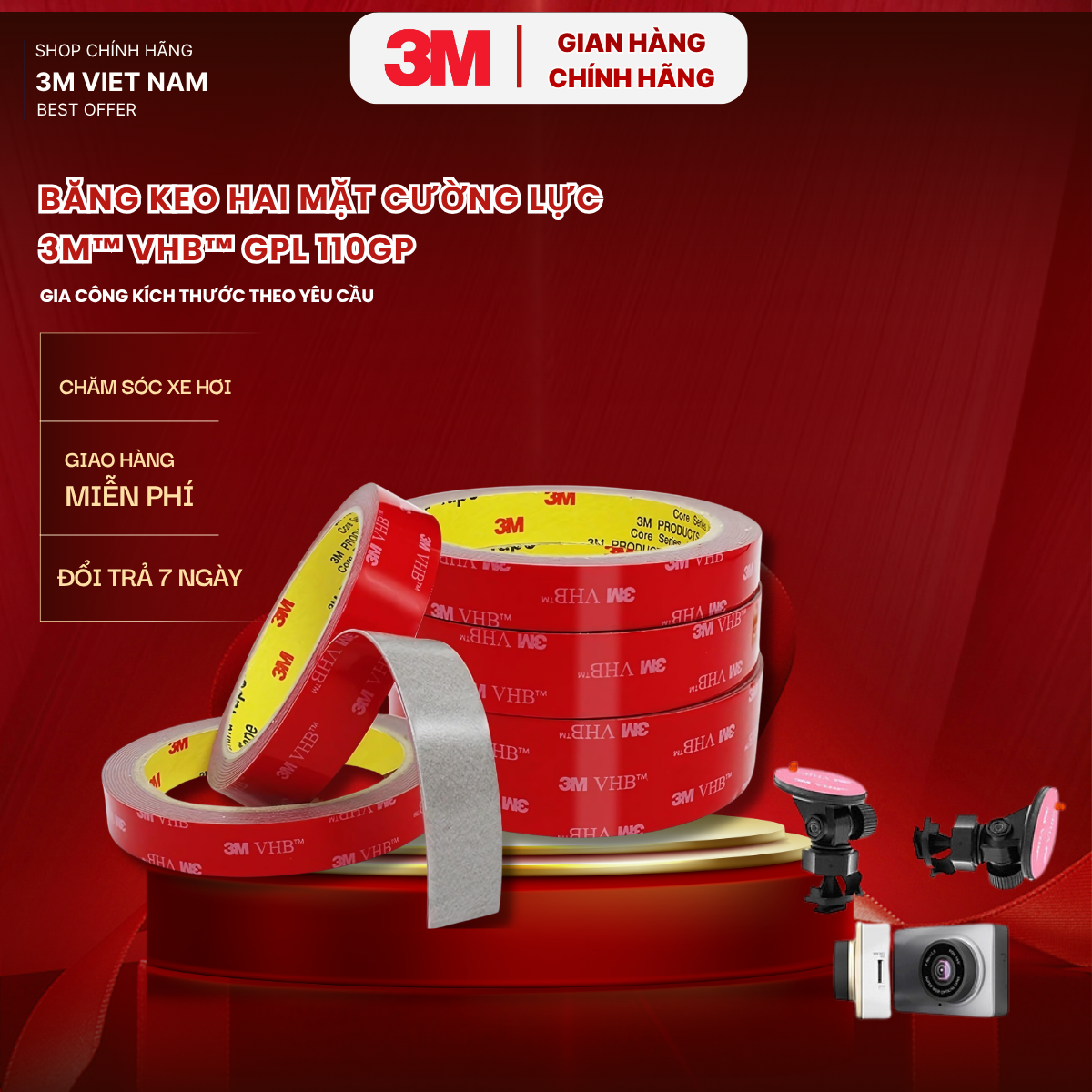 Băng Keo 2 mặt cường lực 3M™ VHB GPL-110GF màu xám - dày 1.1mm - Dán vè mưa,Logo, Đồ chơi xe ô tô, xe máy , vật dụng gia đình... màu xám - dày 1.1mm