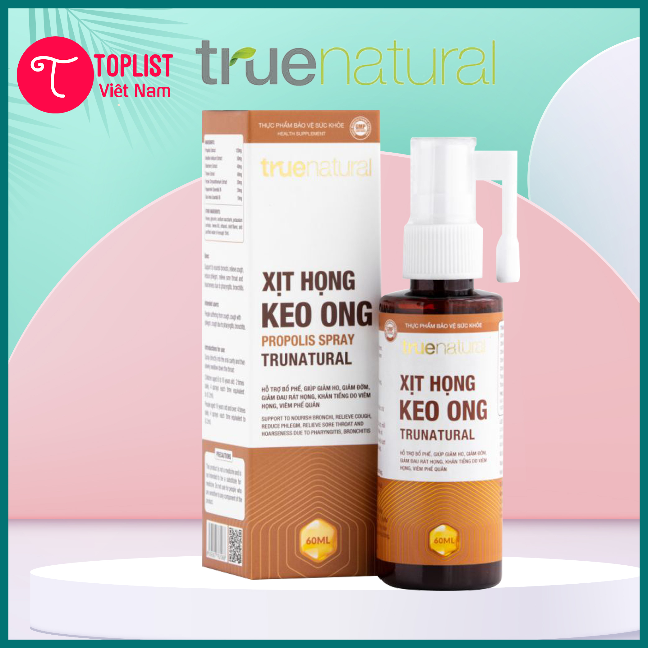 Xịt Họng Keo Ong - Propolis Spray Trunatural - True Natural – Bổ phế, giảm ho, tiêu đờm, giảm đau viêm họng- Toplist - Chính Hãng