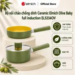 (SALE 8.8)Bộ nồi chảo phủ sứ an toàn Elmich Olive Baby full induction El-5234OV size 16cm
