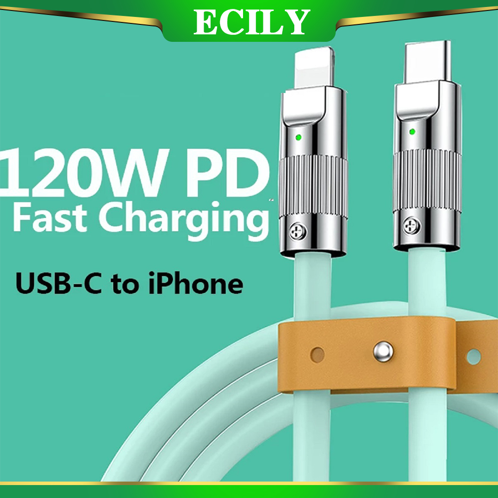 Ecily cáp silicon lỏng pd type-c to lighting sạc siêu nhanh 120w 6a cáp usb 1m sạc nhanh cho cáp sạc