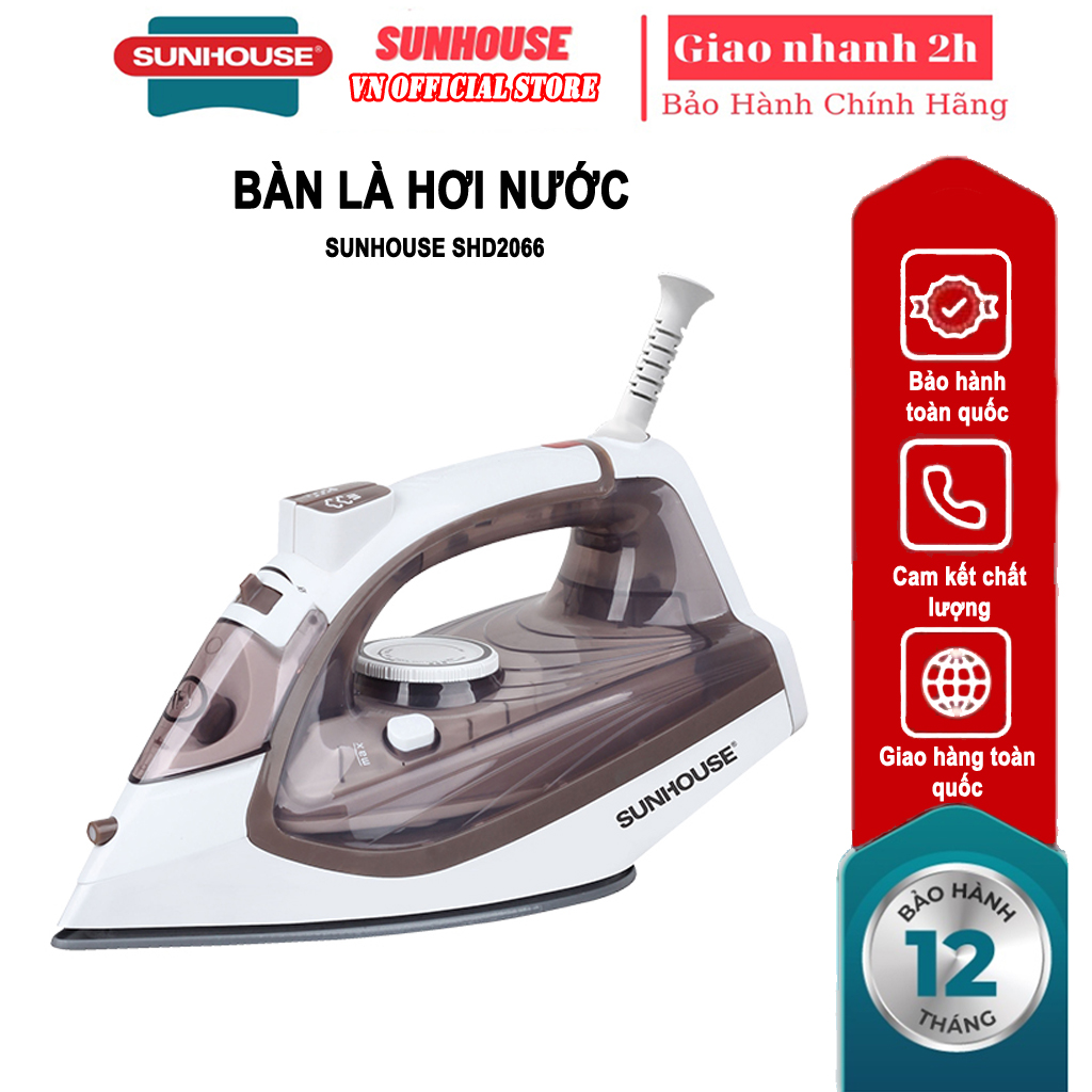 Bàn là hơi nước Sunhouse SHD2066 chống dính công suất 2000W bảo hành toàn quốc 12 tháng + tặng dao làm bếp màu đen
