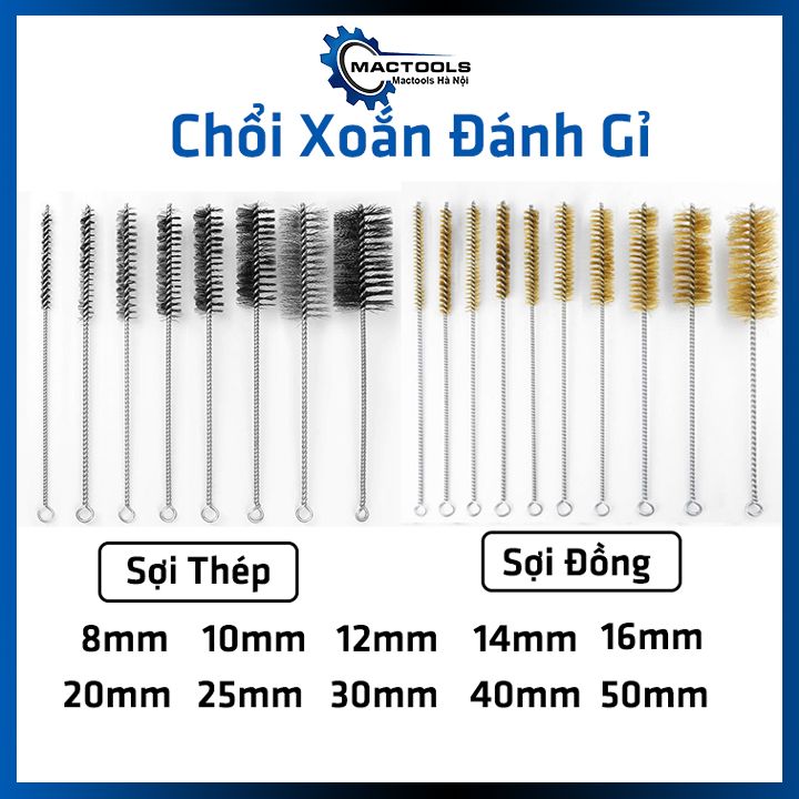 Chổi đánh rỉ sét sợi đồng / thép xoắn tròn dài 30cm, bàn chải cọ rửa, bảo quản thiết bị máy móc