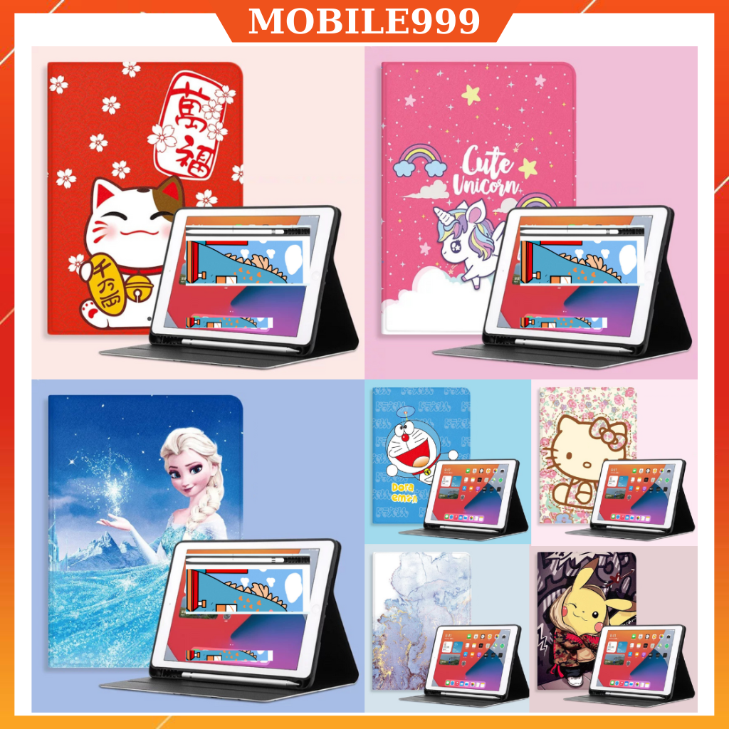 Ốp ipad Silicon tích hợp ngăn đựng bút hình Cat + Lady cute ốp ipad Air 1/2/3/4/5/Pro 11/9.7/10.5/Gen 5/6/7/8/9/Mini 6 -MOBILE999