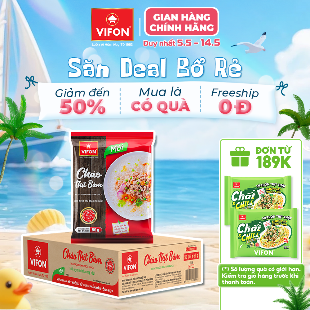 [VOUCHER 15%] Thùng 50 gói Cháo Thịt Bằm/ Cháo Gà/ Cháo Cá VIFON 50gr / Gói