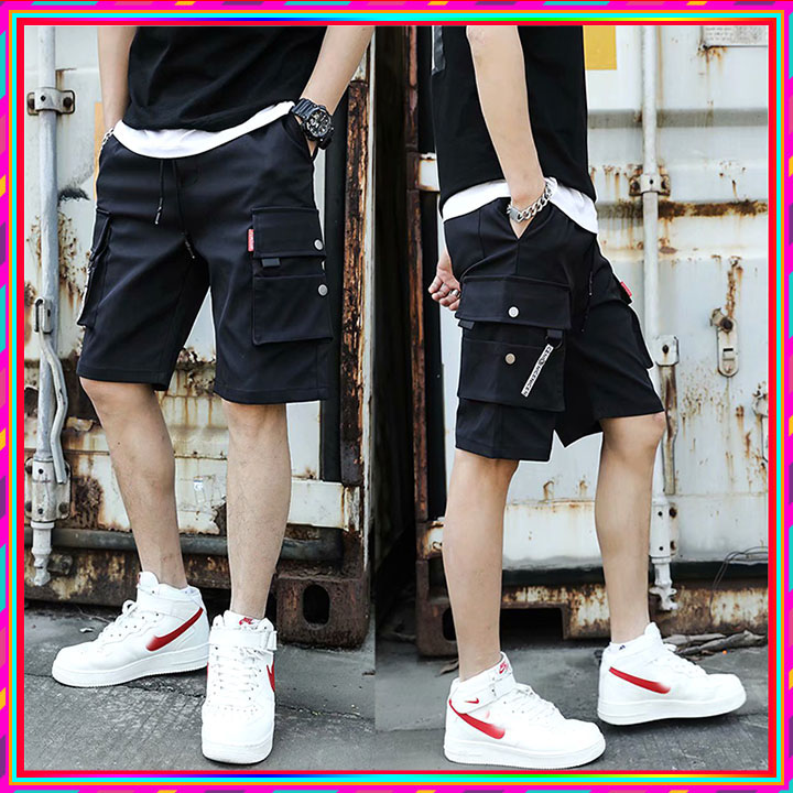 ⚡️ GIÁ SẬP SÀN ⚡️ Quần SHORT KAKI KHÓA DÂY CÚC TÚI HỘP Đen NAM/Quần Sooc Kaki Túi Hộp Unisex Dáng Short Cộc