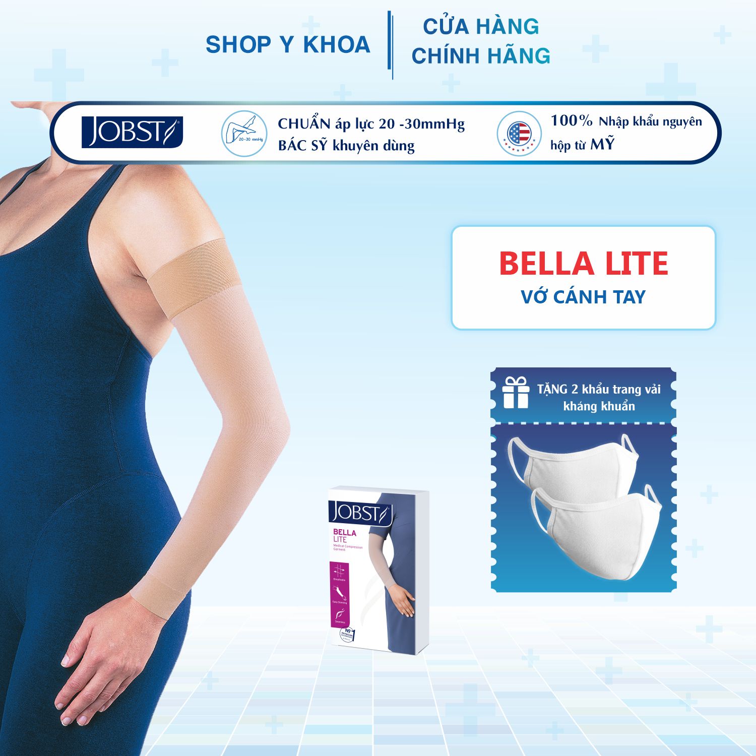 [CÓ QUÀ TẶNG] Vớ Cánh Tay Phù Bạch Huyết JOBST Bella Lite, Áp Lực Chuẩn 20-30mmHg, Màu Da