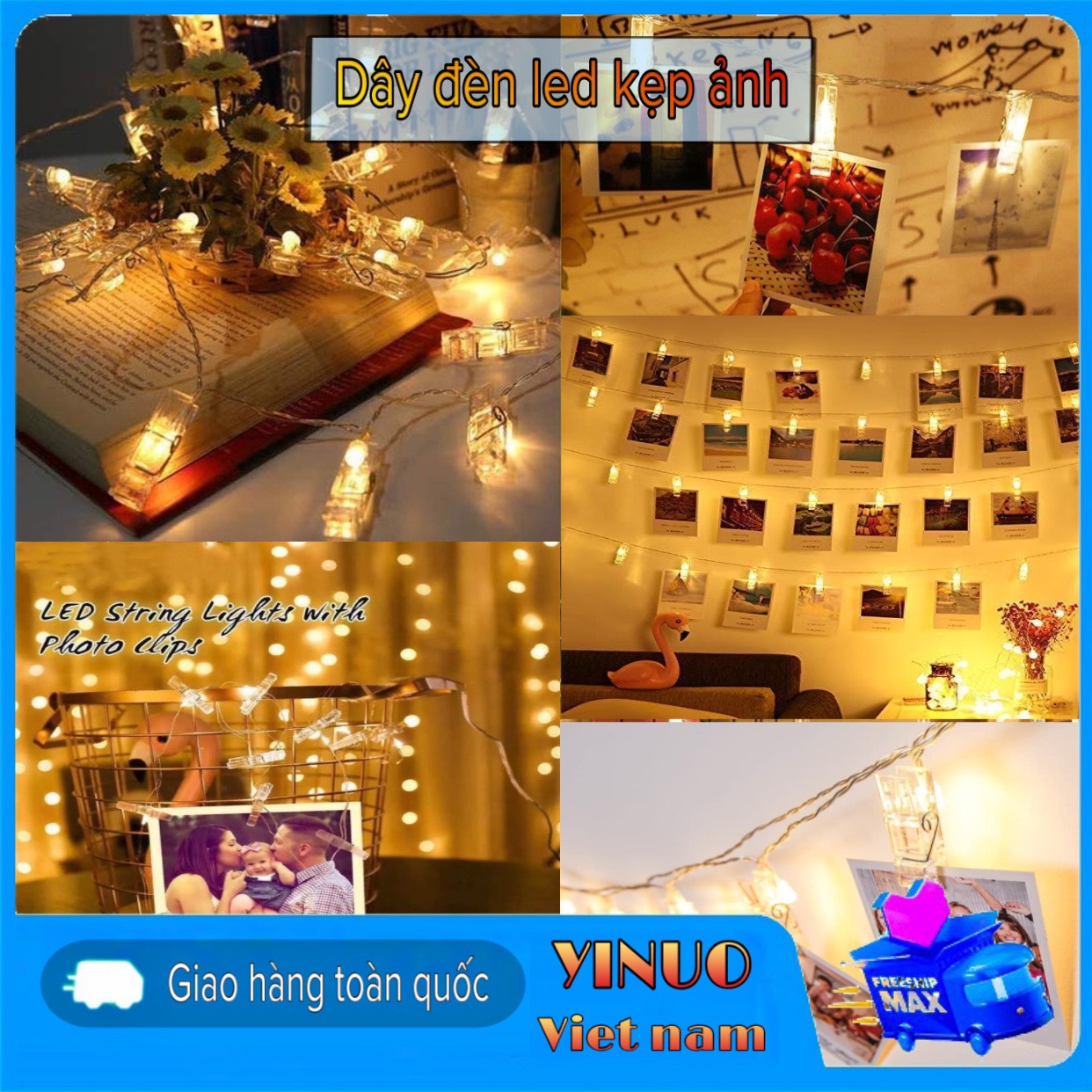 Dây đèn kẹp ảnh decor trang trí phong ngủ 2 mét 20 kẹp, kẹp ảnh led trang trí màu vàng nắng dây đèn treo ảnh trang trí khung hình đẹp rực rỡ phong cách lãng mạn