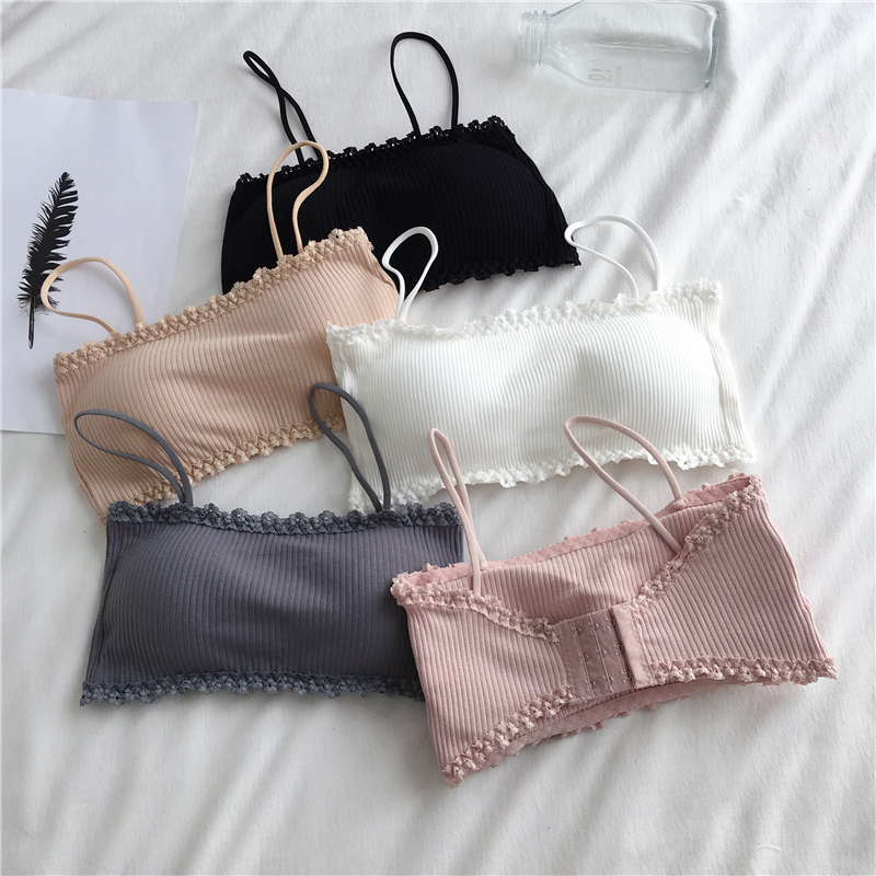 Áo bra 2 dây cotton viền ren, bra thun tăm mềm thoáng mát