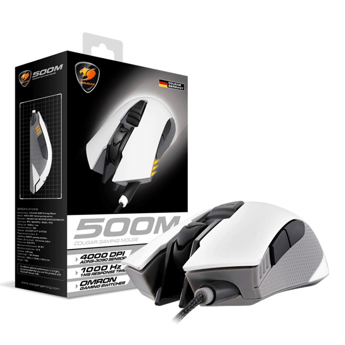 Chuột Cougar 500M White RGB Led-Avago A3090 Optical Gaming Mouse sản phẩm tốt độ bền cao cam kết sản phẩm nhận được như hình và mô tả