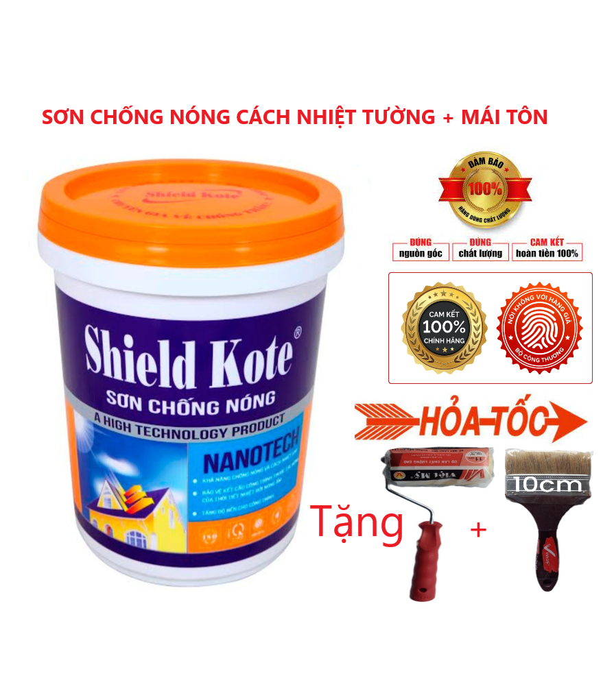 Sơn Chống Nóng Shield Kote 20kg , Giảm Nhiệt,  Chống Hấp Thụ Nhiệt, Bức Xạ Của Mặt Trời, Dùng Cho Mái Tôn, Sân Thượng, Tường Ngoài Nhà, Nhà Xưởng, Cam Kết Giảm Nhiệt Hiệu Quả 10 -30%