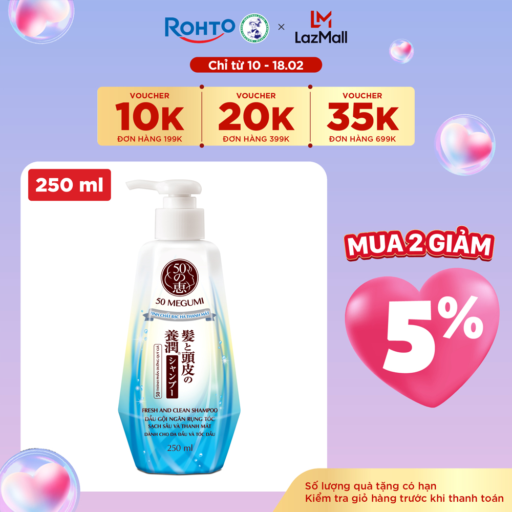 Dầu gội ngăn rụng tóc, sạch sâu và thanh mát 50 Megumi Fresh & Clean Shampoo