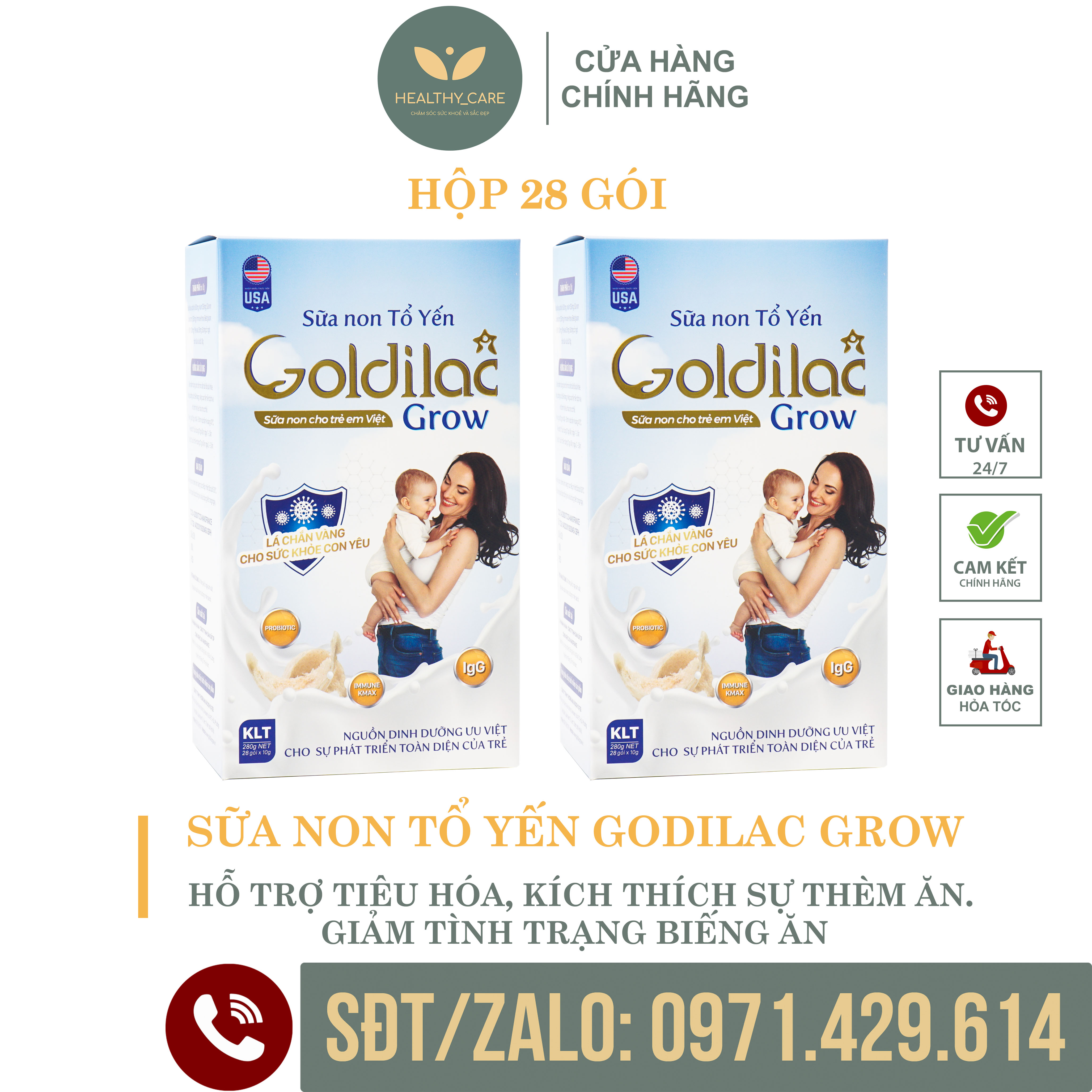Combo 2 Sữa non Tổ yến Goldilac Grow hộp 392g- Sữa tăng cân